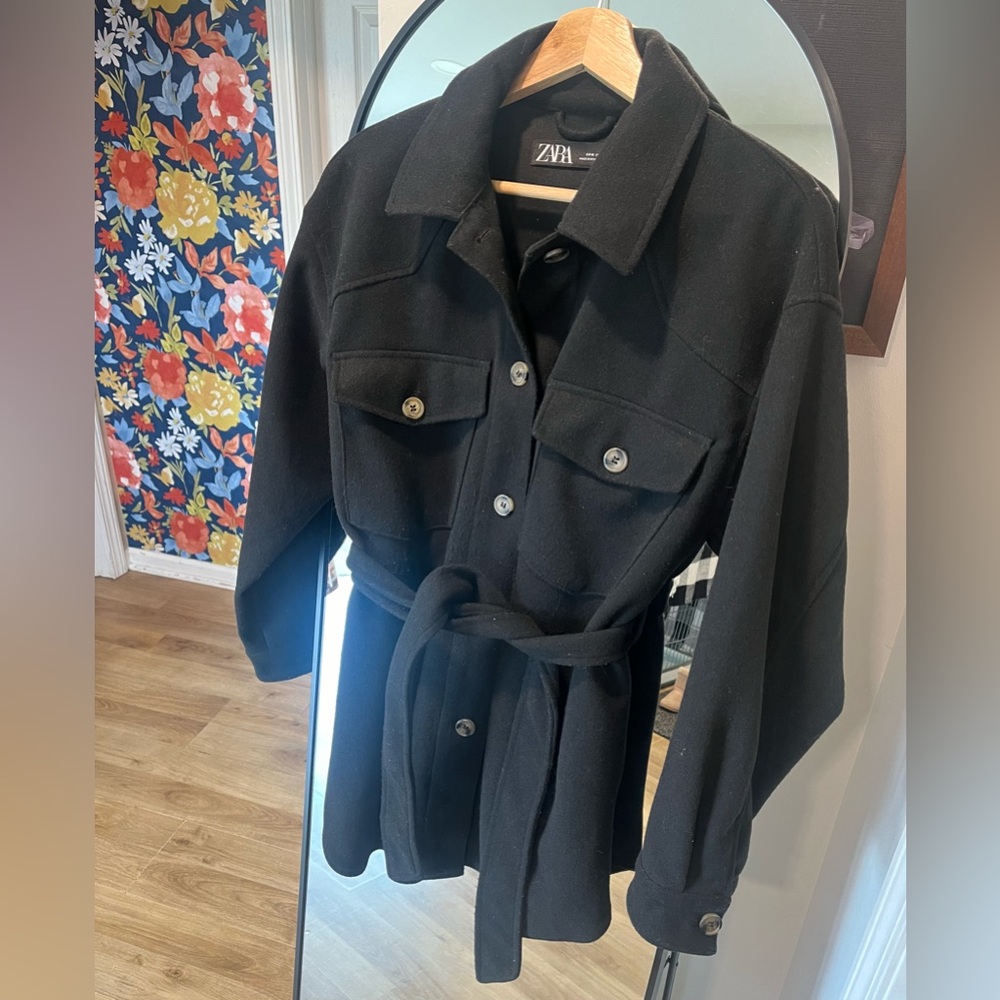 Zara Women's Black Belted Pea Coat